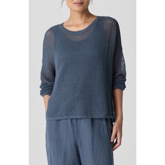 New Eileen Fisher Linen  Sweater Gray Open Stitch Pullover Long Sleeve Sz 1X - Picture 2 of 10